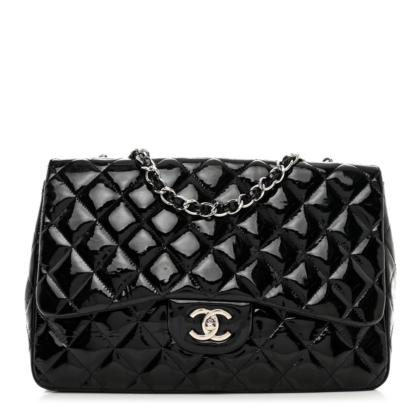Patent Quilted Jumbo Single Flap Black
