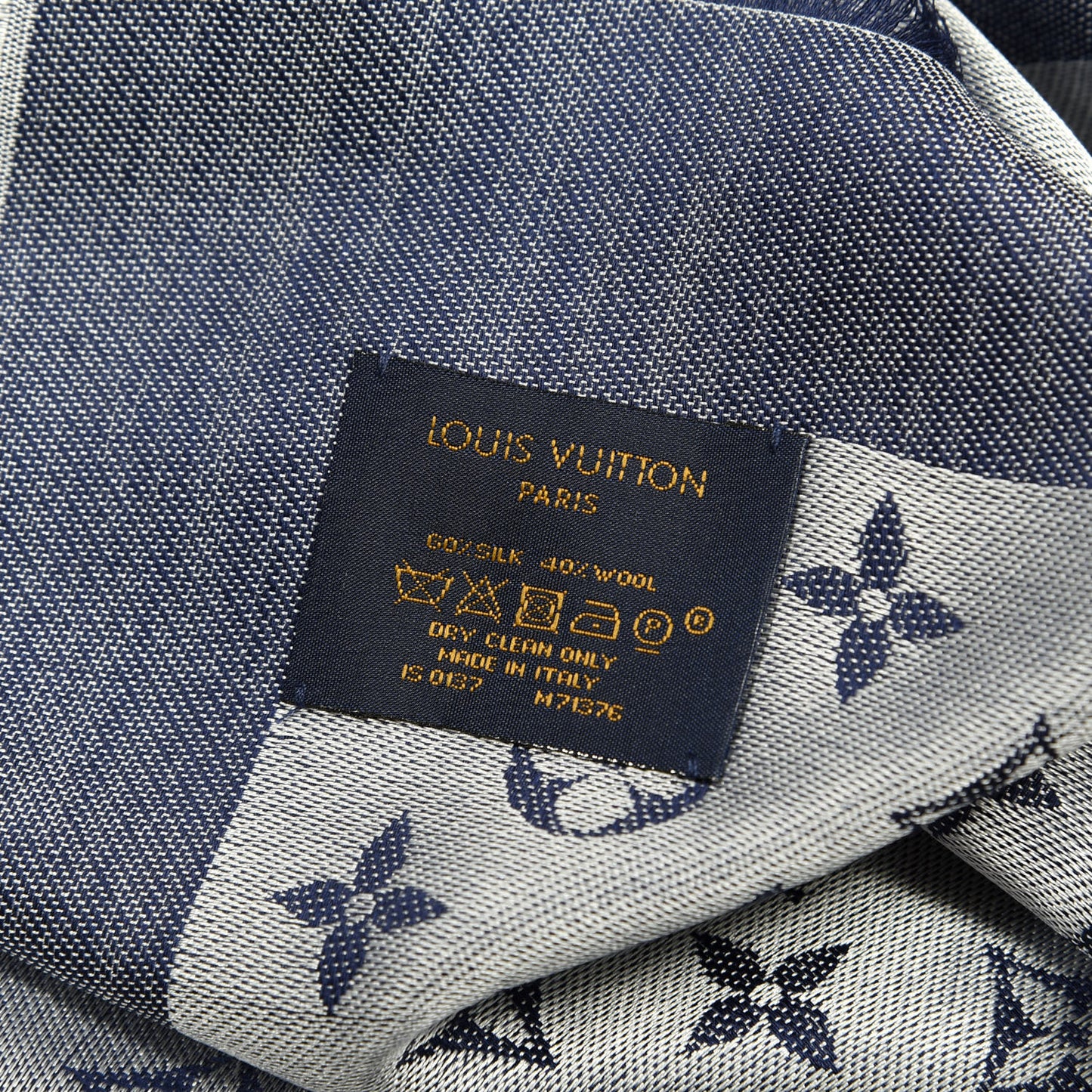 Silk Wool Monogram Denim Shawl Blue
