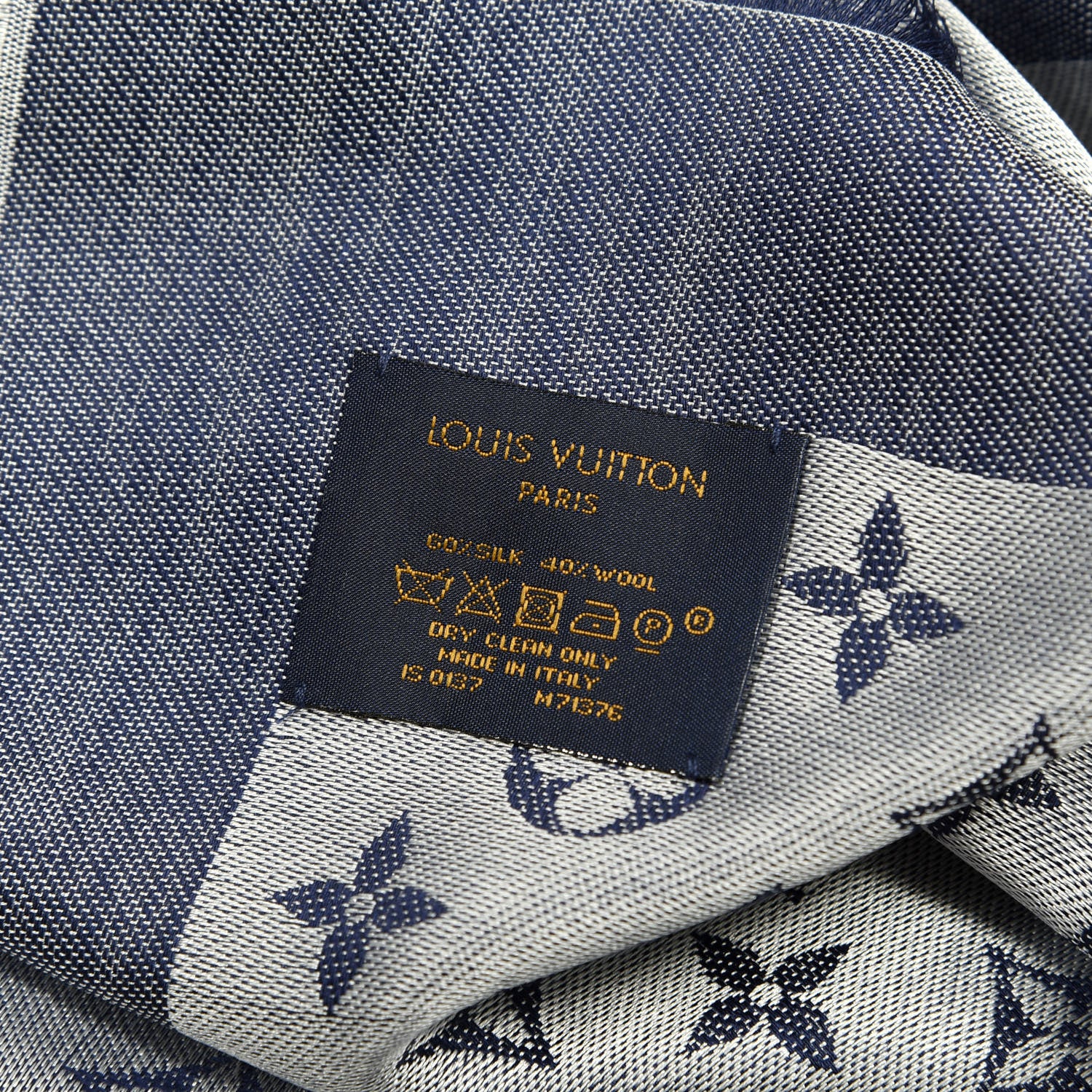 Louis Vuitton Silk Wool Monogram Denim Shawl Blue 4 of 4