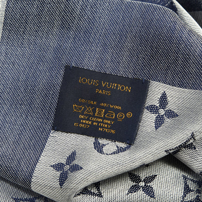 Louis Vuitton Silk Wool Monogram Denim Shawl Blue 4 of 4