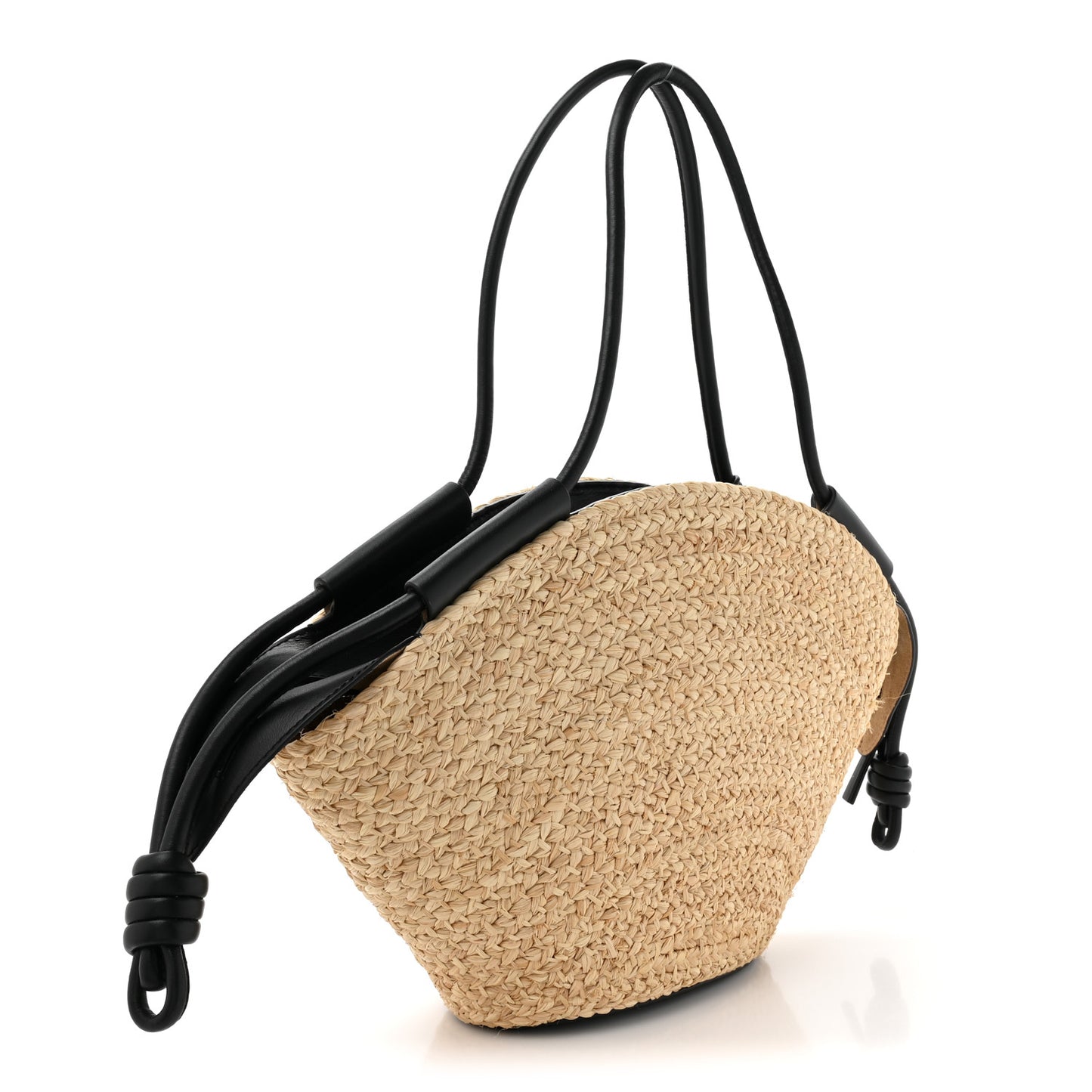 Raffia Nappa Calfskin Small Paseo Basket Bag Natural Black