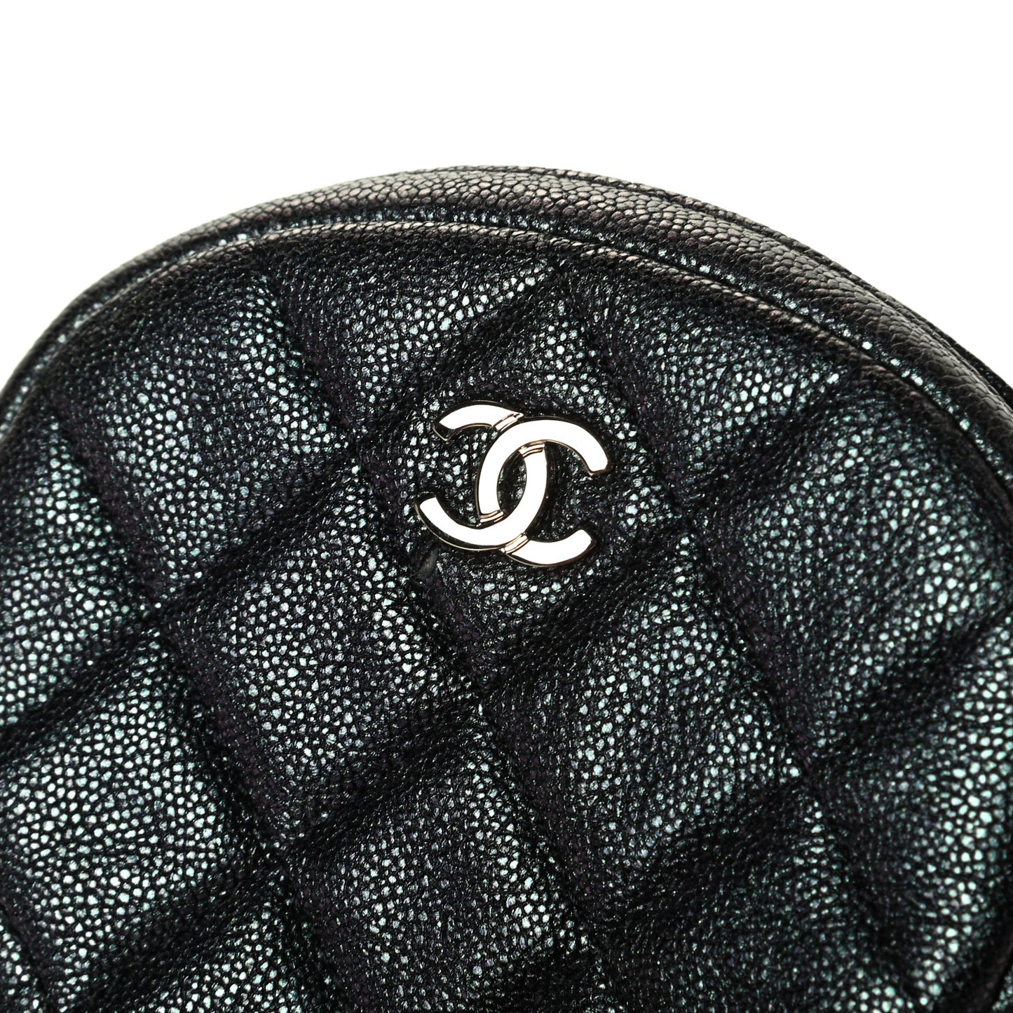 Iridescent Caviar Quilted Zip Around Classic Coin Purse Black