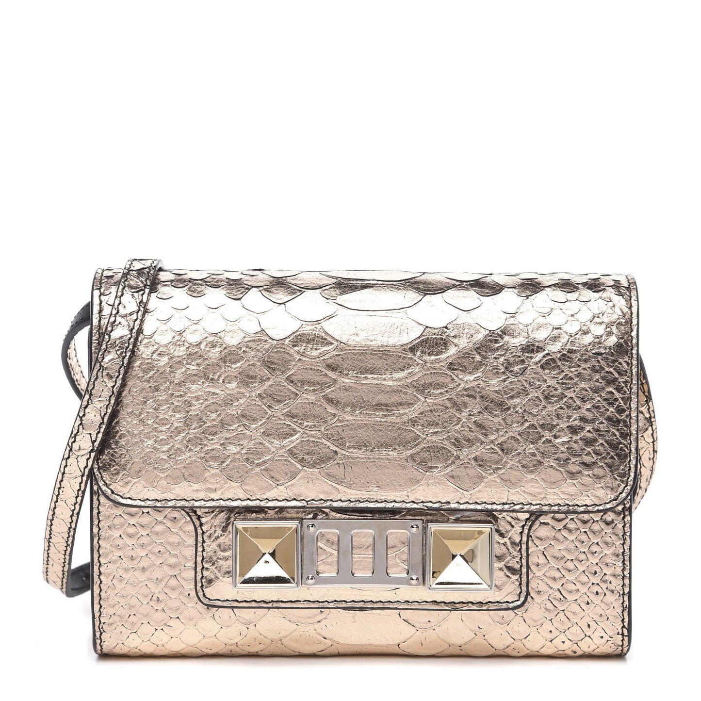 Metallic Python Calfskin Embossed PS11 Wallet With Strap Rose Gold