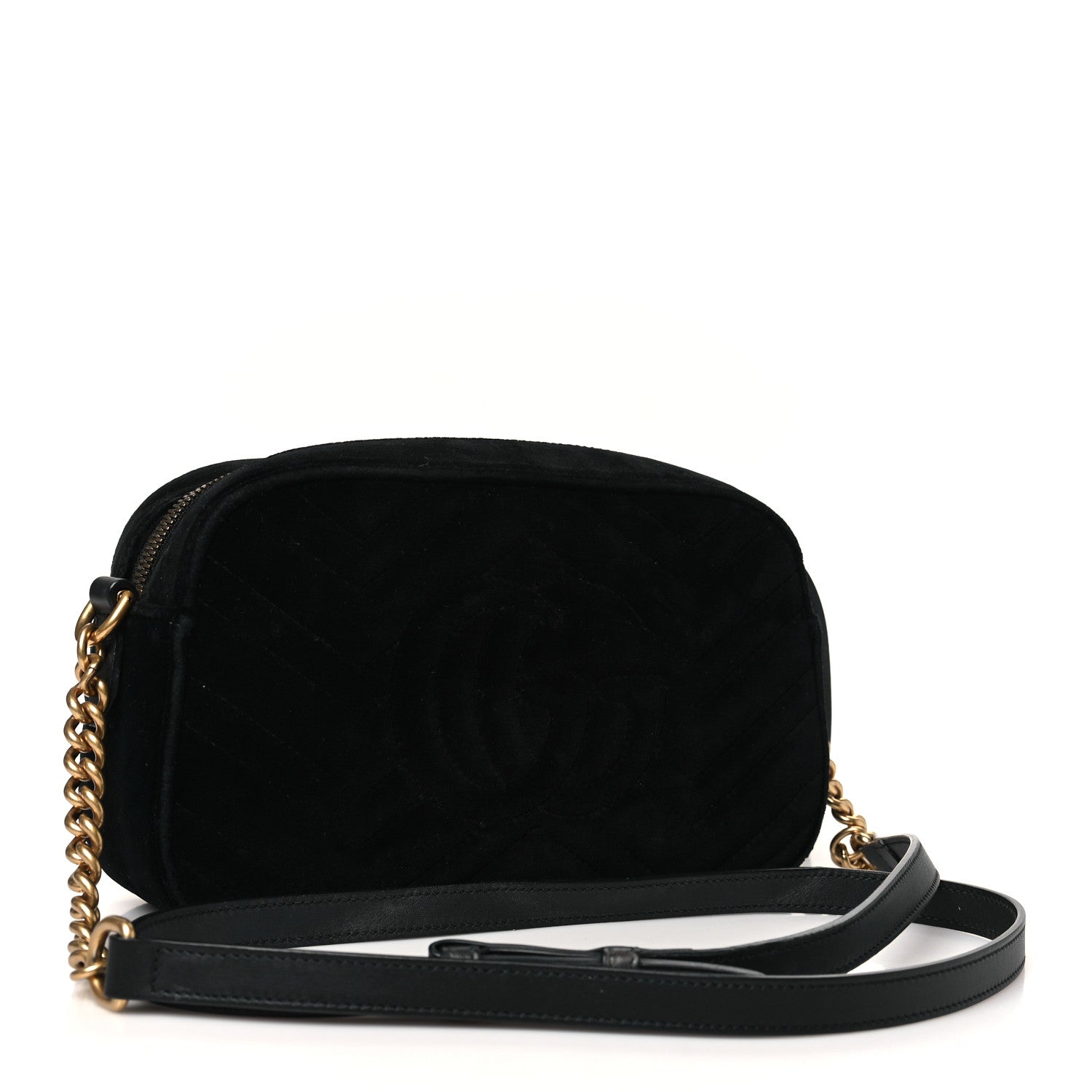 Gucci Velvet Matelasse Deer Embroidered Small GG Marmont Chain Shoulder Bag Black 3 of 11