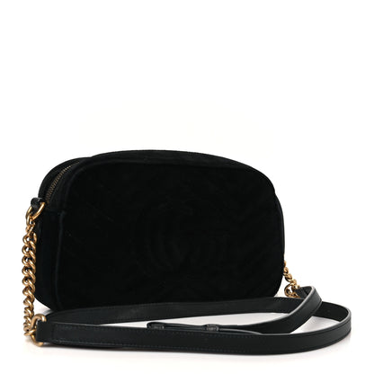 Gucci Velvet Matelasse Deer Embroidered Small GG Marmont Chain Shoulder Bag Black 3 of 11