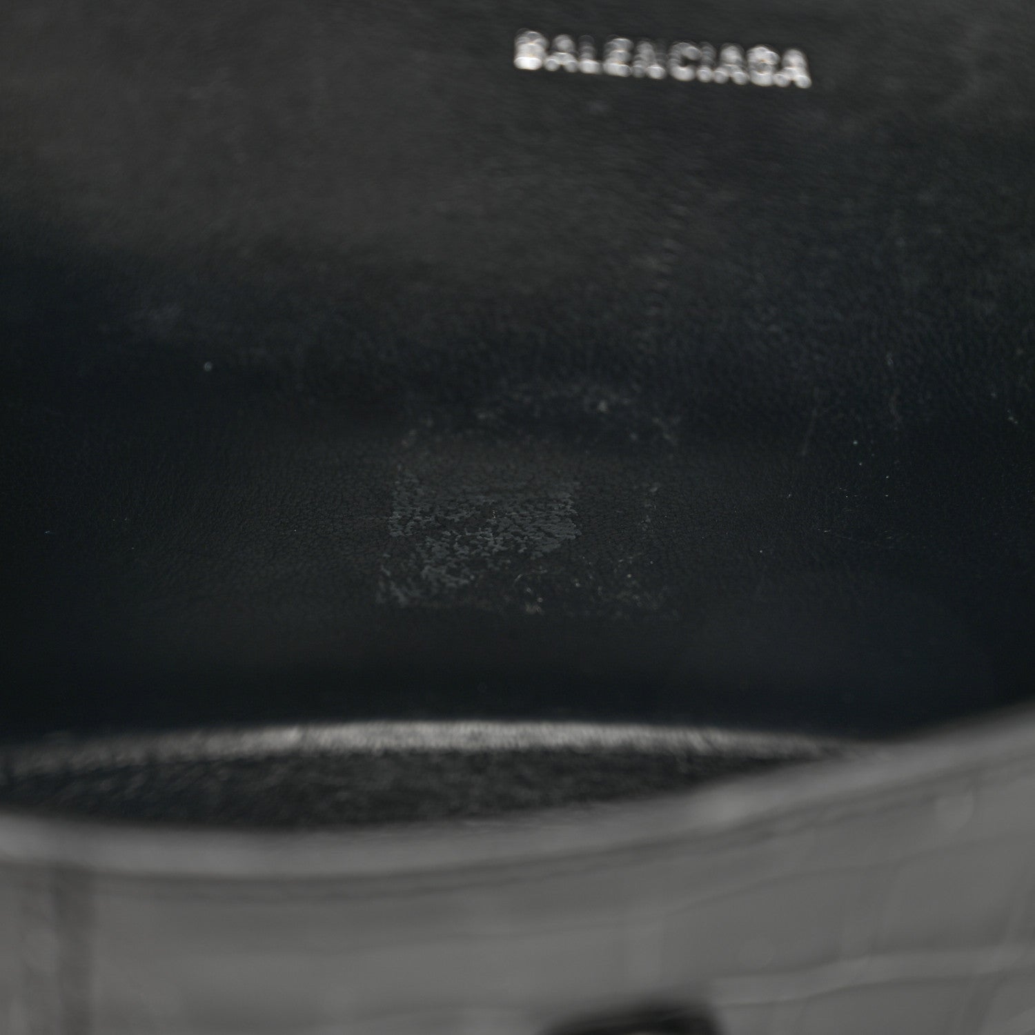 Balenciaga Shiny Calfskin Monochrome Crocodile Embossed Hourglass Top Handle Bag XS Black 7 of 11