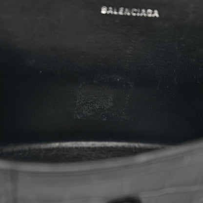 Balenciaga Shiny Calfskin Monochrome Crocodile Embossed Hourglass Top Handle Bag XS Black 7 of 11