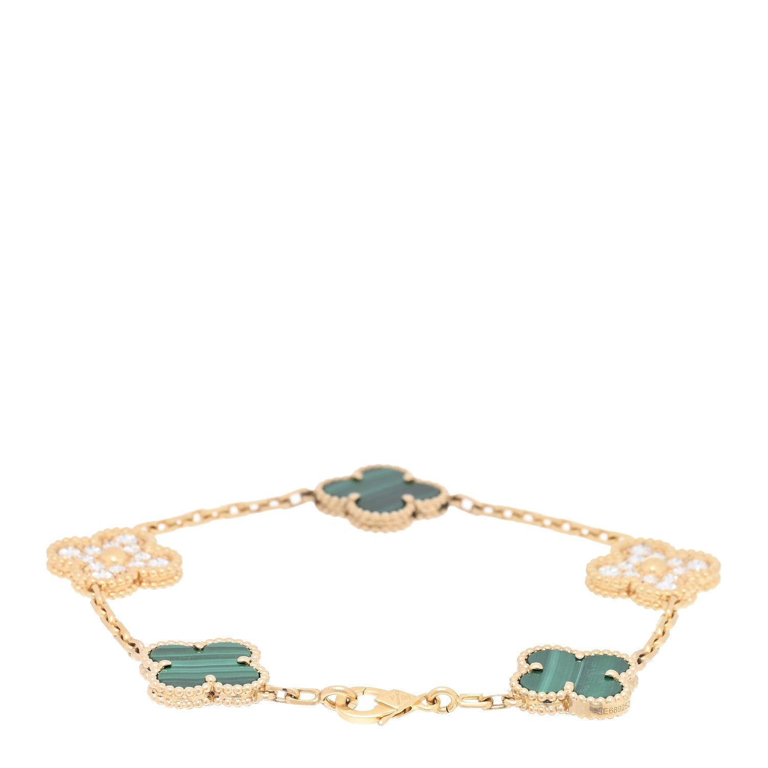Van Cleef & Arpels 18K Yellow Gold Diamond Malachite 5 Motifs Vintage Alhambra Bracelet 2 of 4