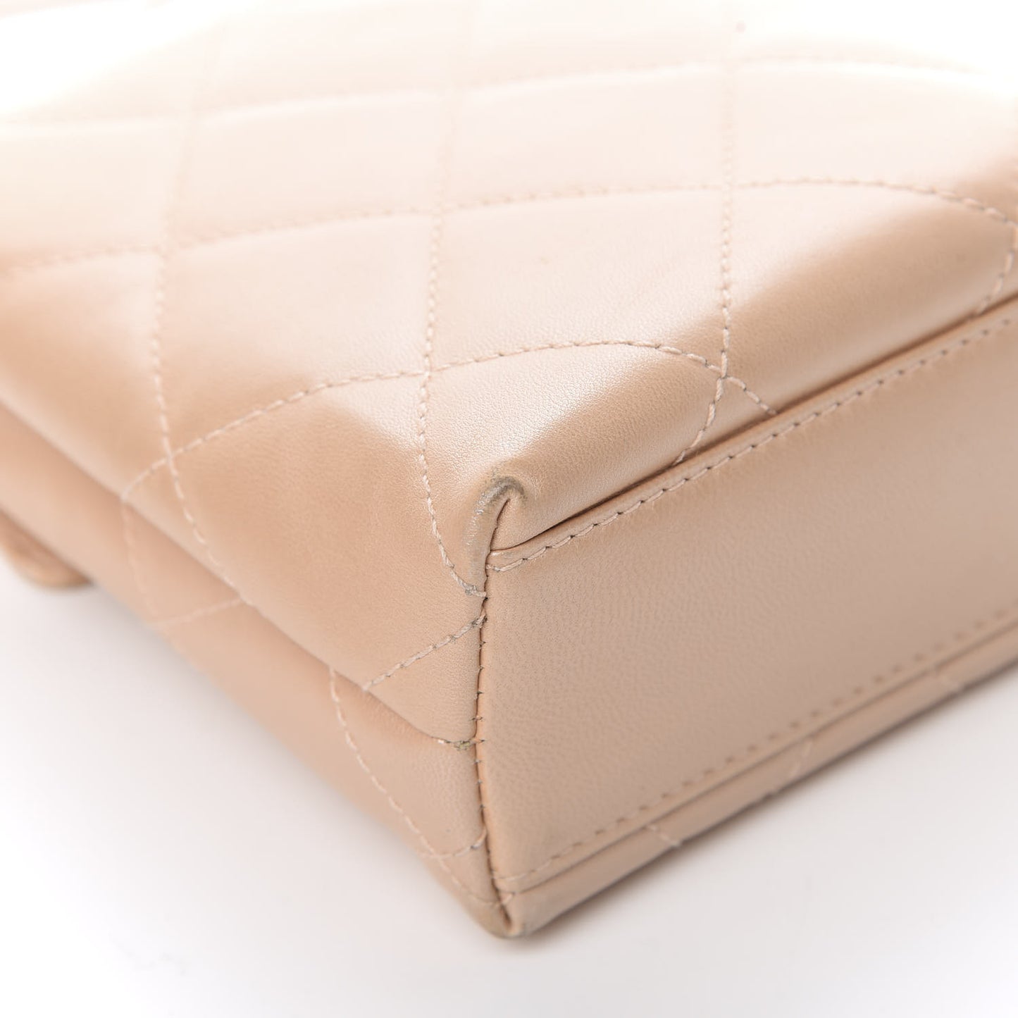 Iridescent Lambskin Quilted Round Handle Mini Flap Beige