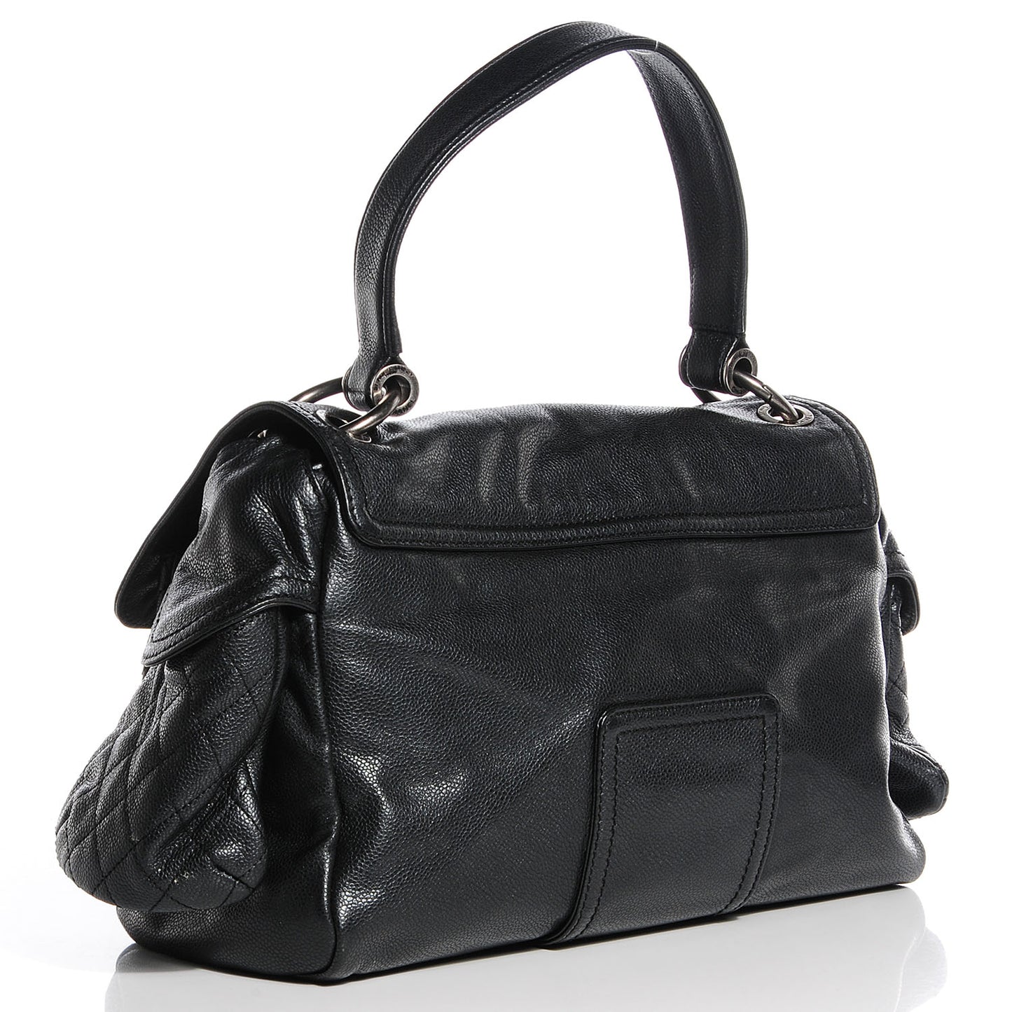 Glazed Caviar Quilted Mademoiselle Satchel Black