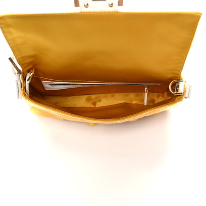 Fendi Satin Sequin Paillettes Elaphe Plexiglass Baguette 1997 Giallo Avorio 5 of 10