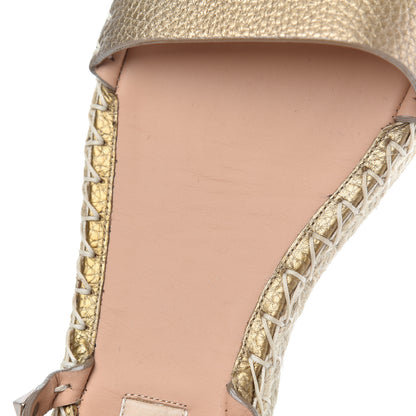Valentino Garavani Metallic Calfskin Rockstud Ankle Strap Espadrille Flat Sandals 40 Skin 8 of 17