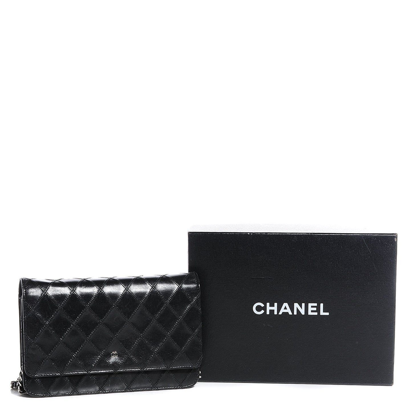 Lambskin Diamond Stitched Wallet On Chain WOC Black