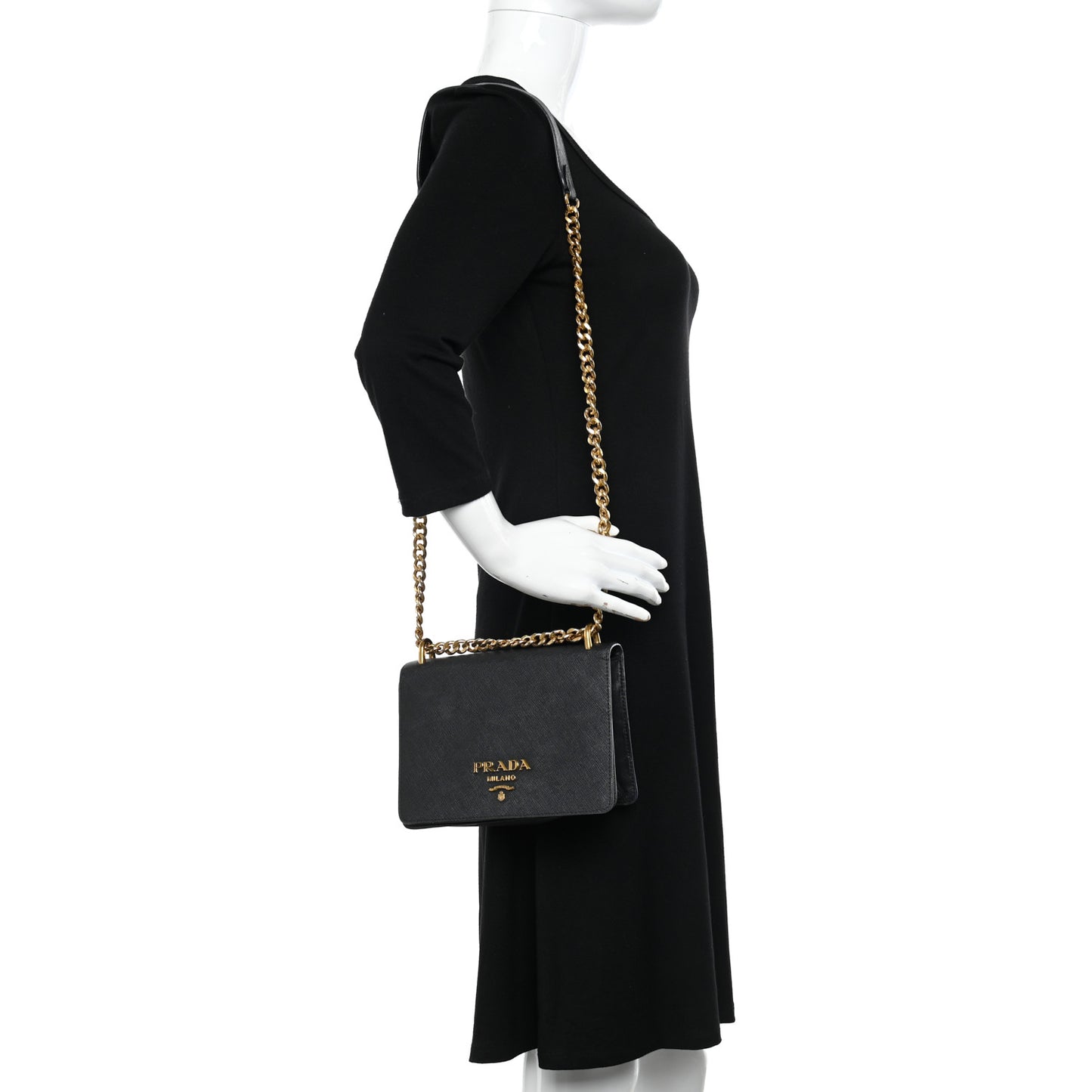 Saffiano Soft Calfskin Chain Crossbody Bag Black