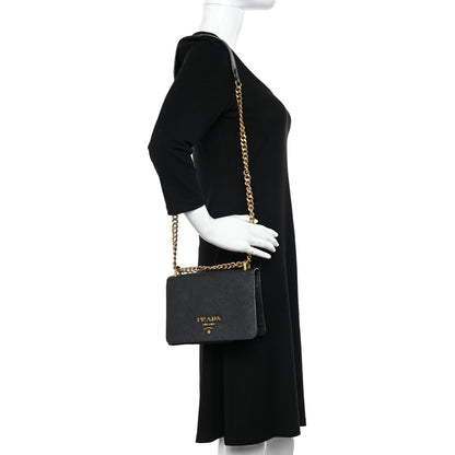 Prada Saffiano Soft Calfskin Chain Crossbody Bag Black 2 of 9