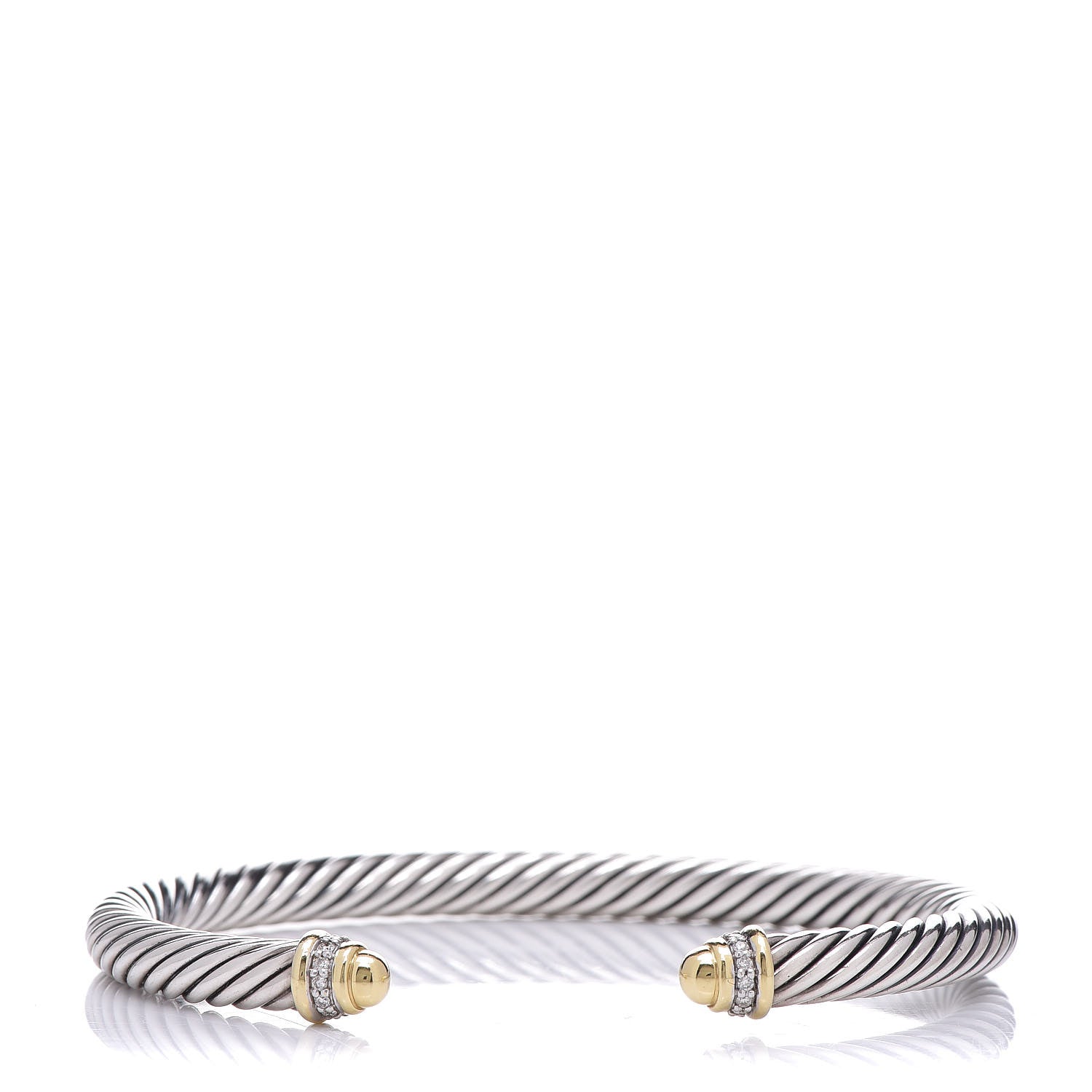 David Yurman Sterling Silver 18K Yellow Gold Diamond 5mm Cable Classics Bracelet 1 of 5