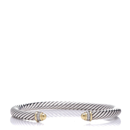 David Yurman Sterling Silver 18K Yellow Gold Diamond 5mm Cable Classics Bracelet 1 of 5