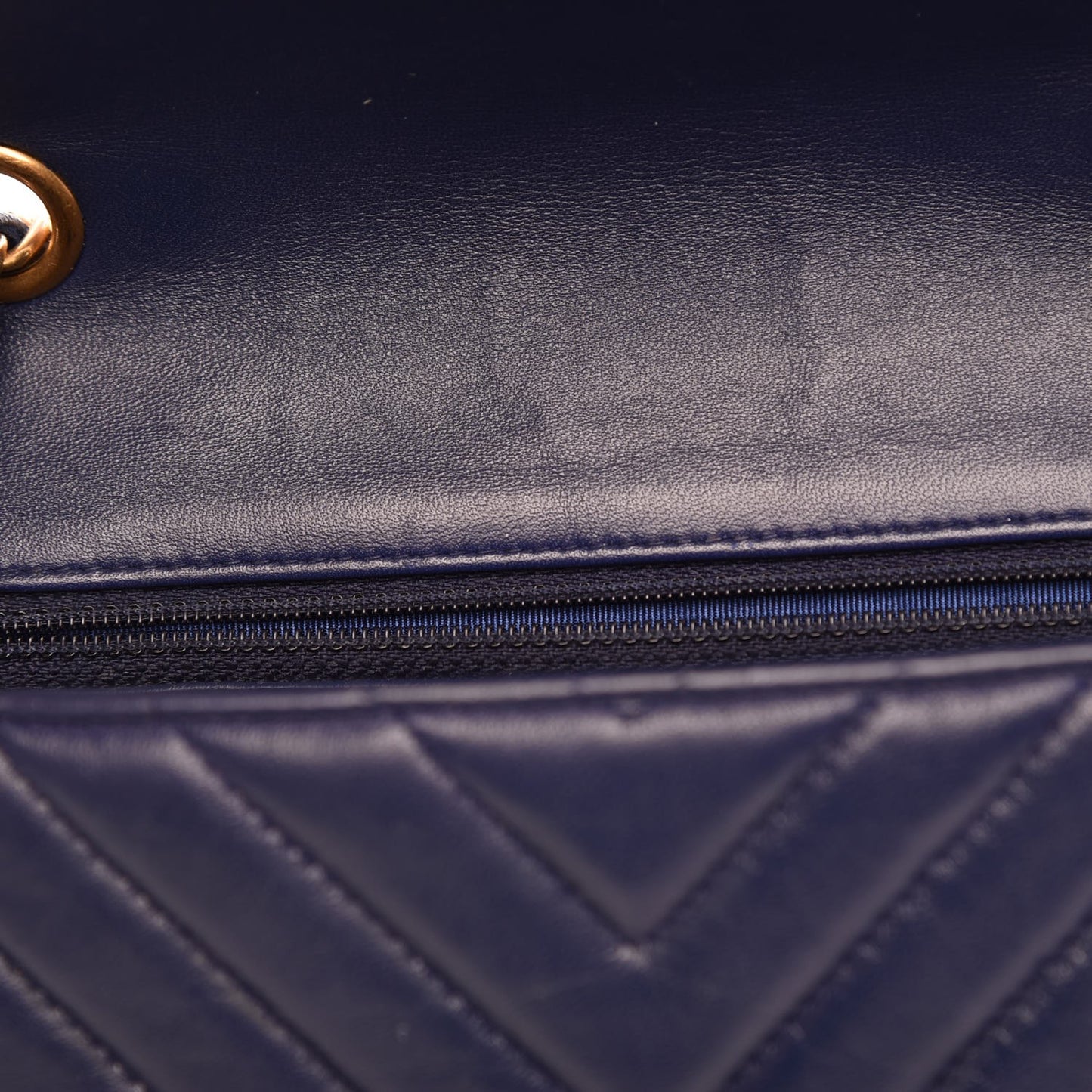 Calfskin Chevron Quilted Rectangular Mini Flap Dark Blue