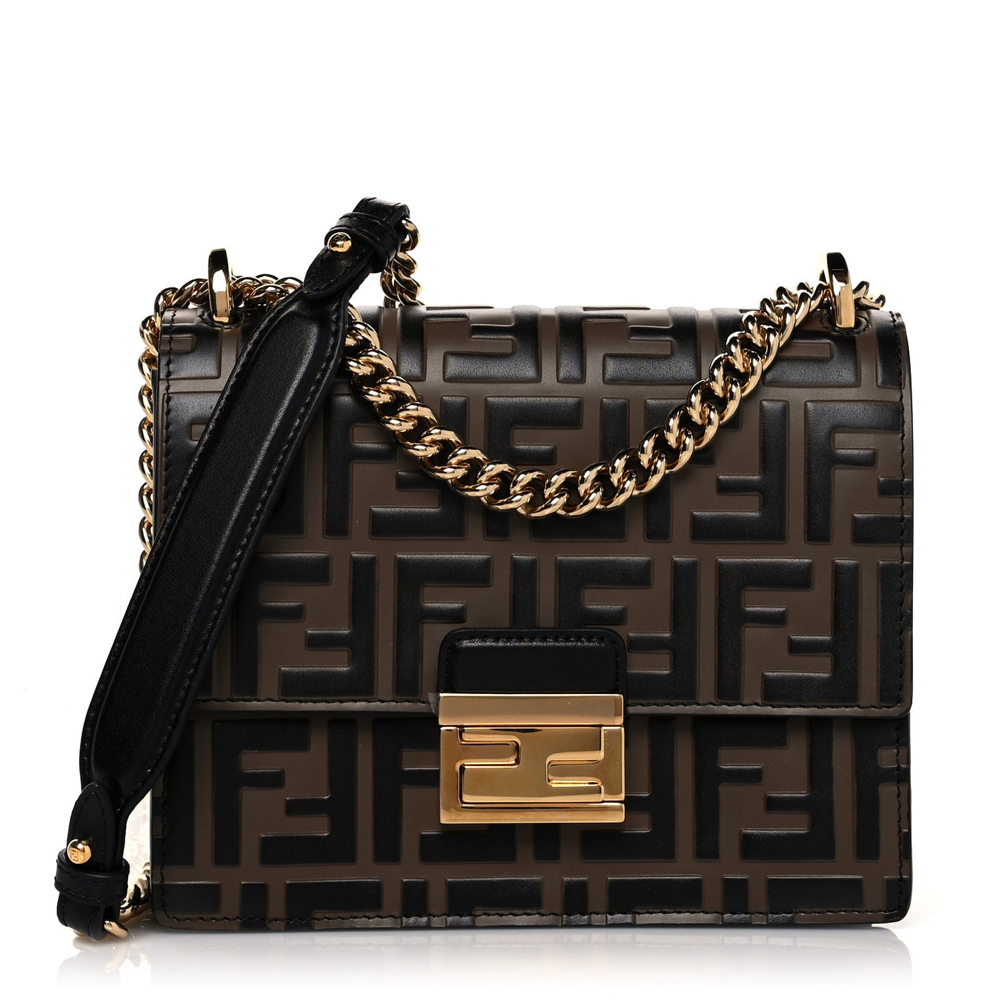 Vitello Liberty Bi-Color FF 1974 Embossed Small Kan U Shoulder Bag Maya Black