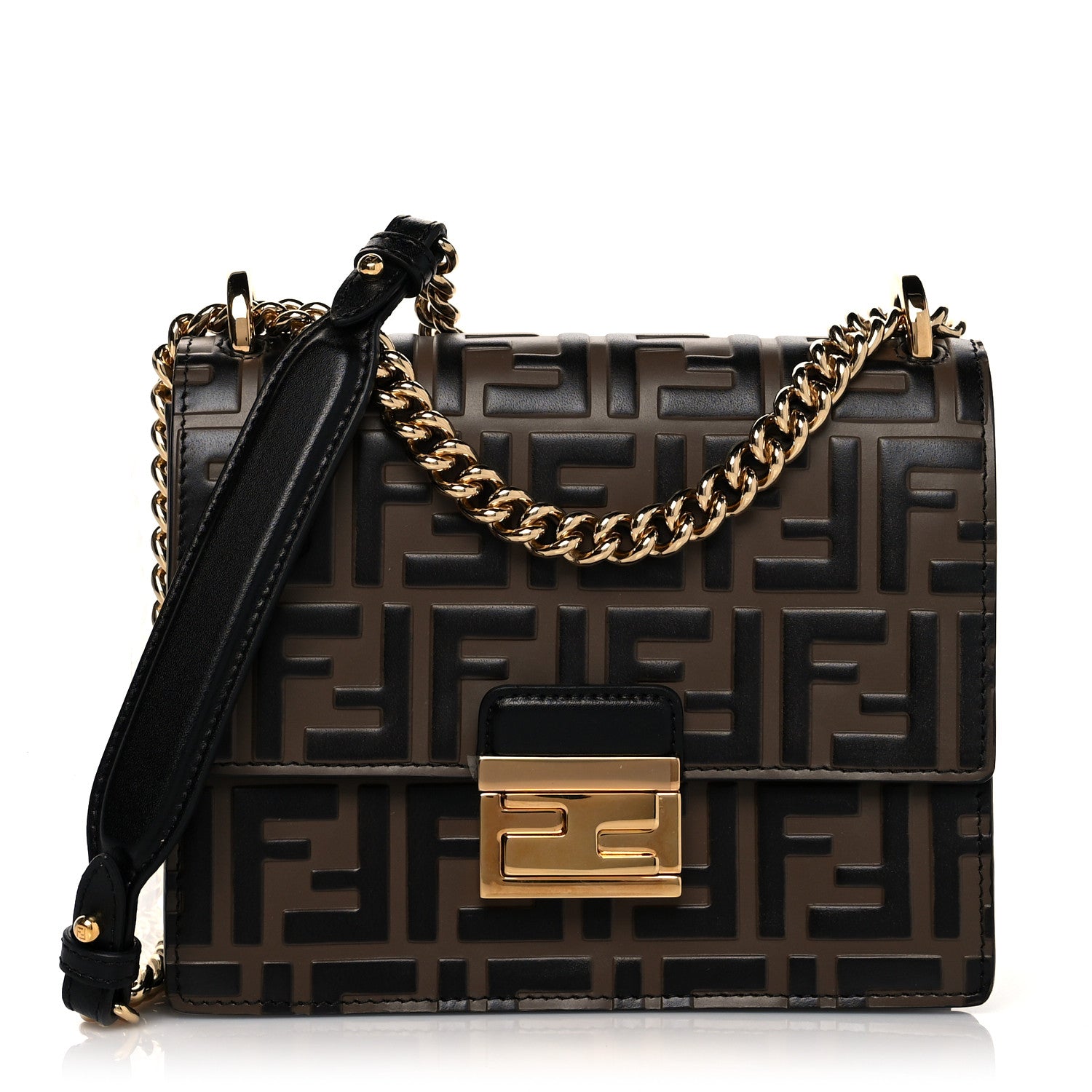 Fendi Vitello Liberty Bi-Color FF 1974 Embossed Small Kan U Shoulder Bag Maya Black 1 of 10