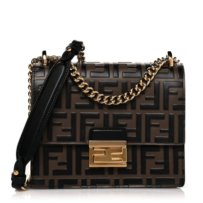 Fendi Vitello Liberty Bi-Color FF 1974 Embossed Small Kan U Shoulder Bag Maya Black 1 of 10