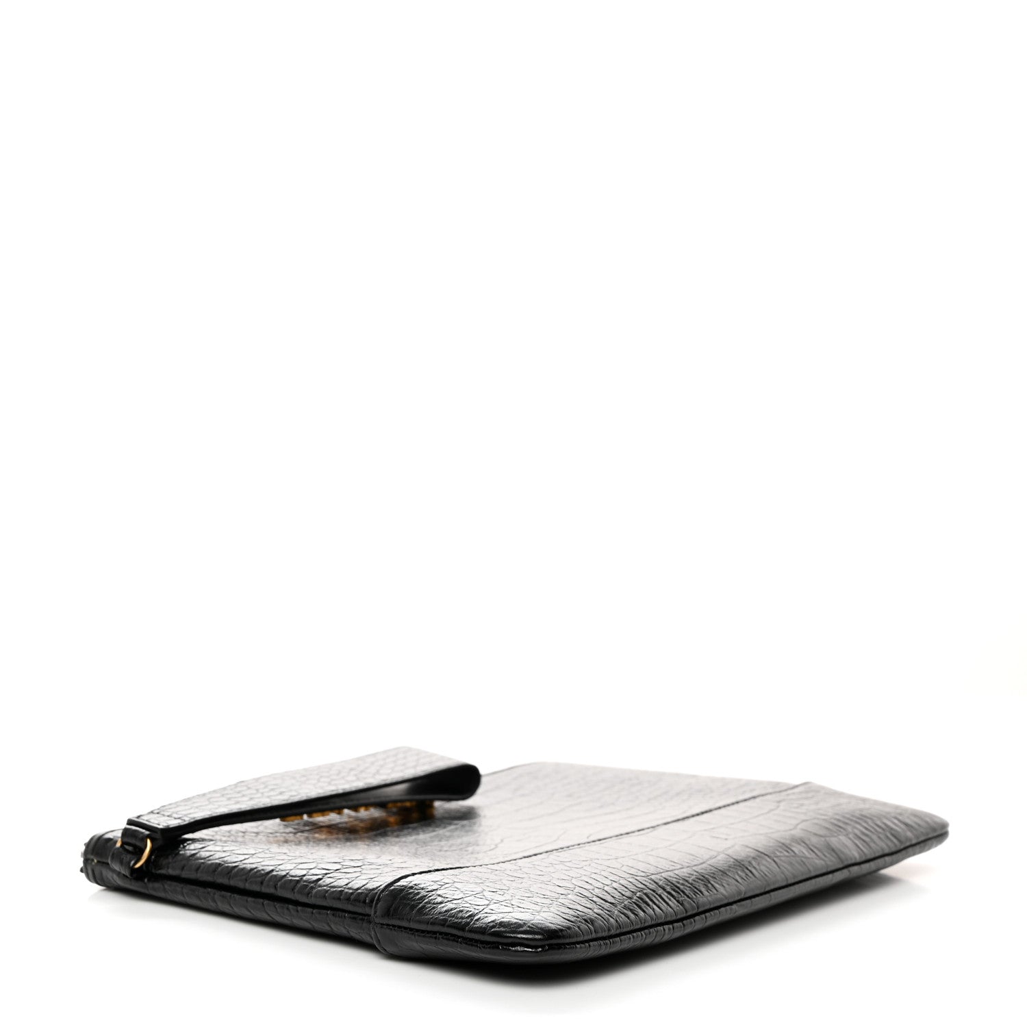 Chanel Calfskin Crocodile Embossed Quilted Medium Gabrielle Cosmetic Case Black 5 of 8