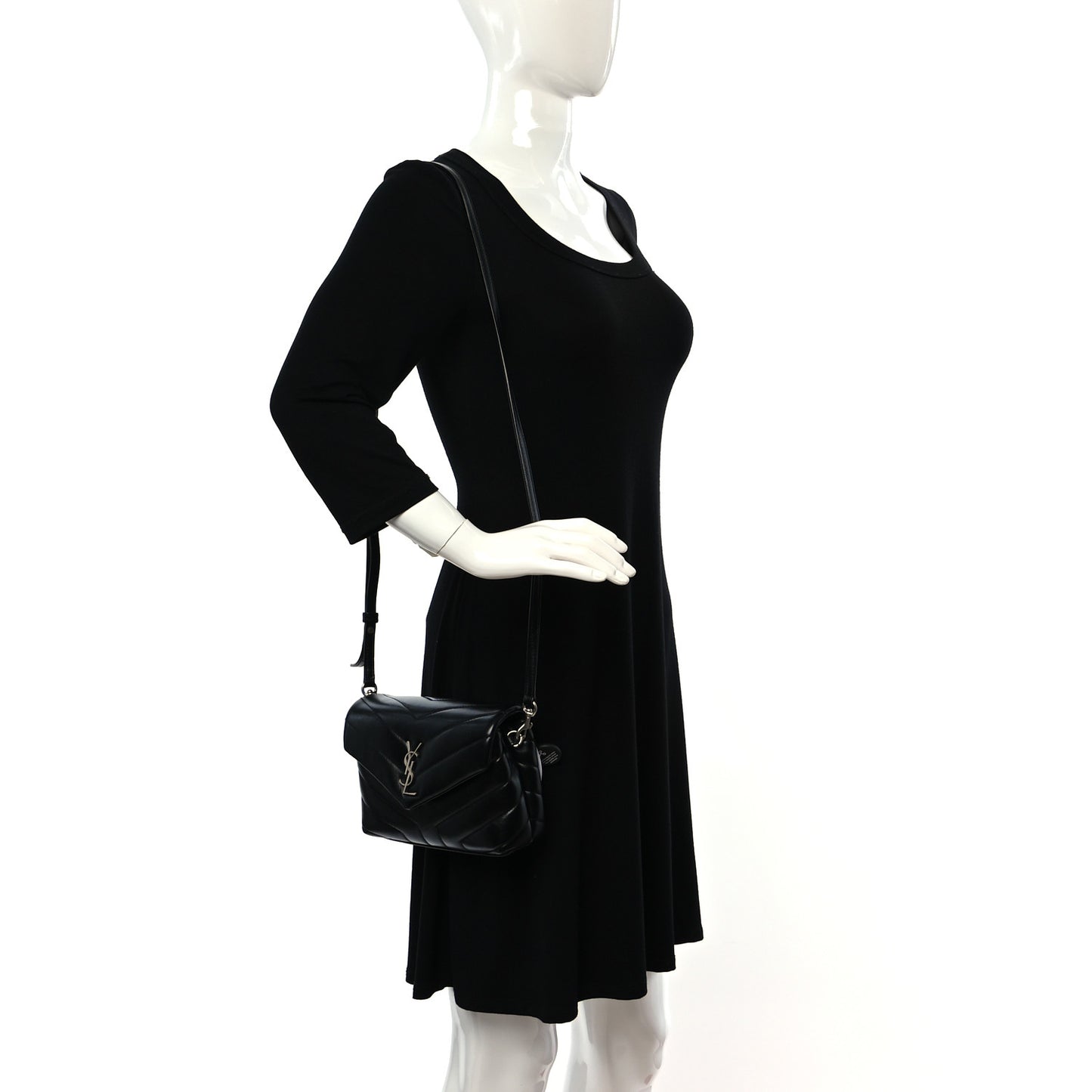 Calfskin Y Quilted Monogram Toy Loulou Crossbody Bag Black