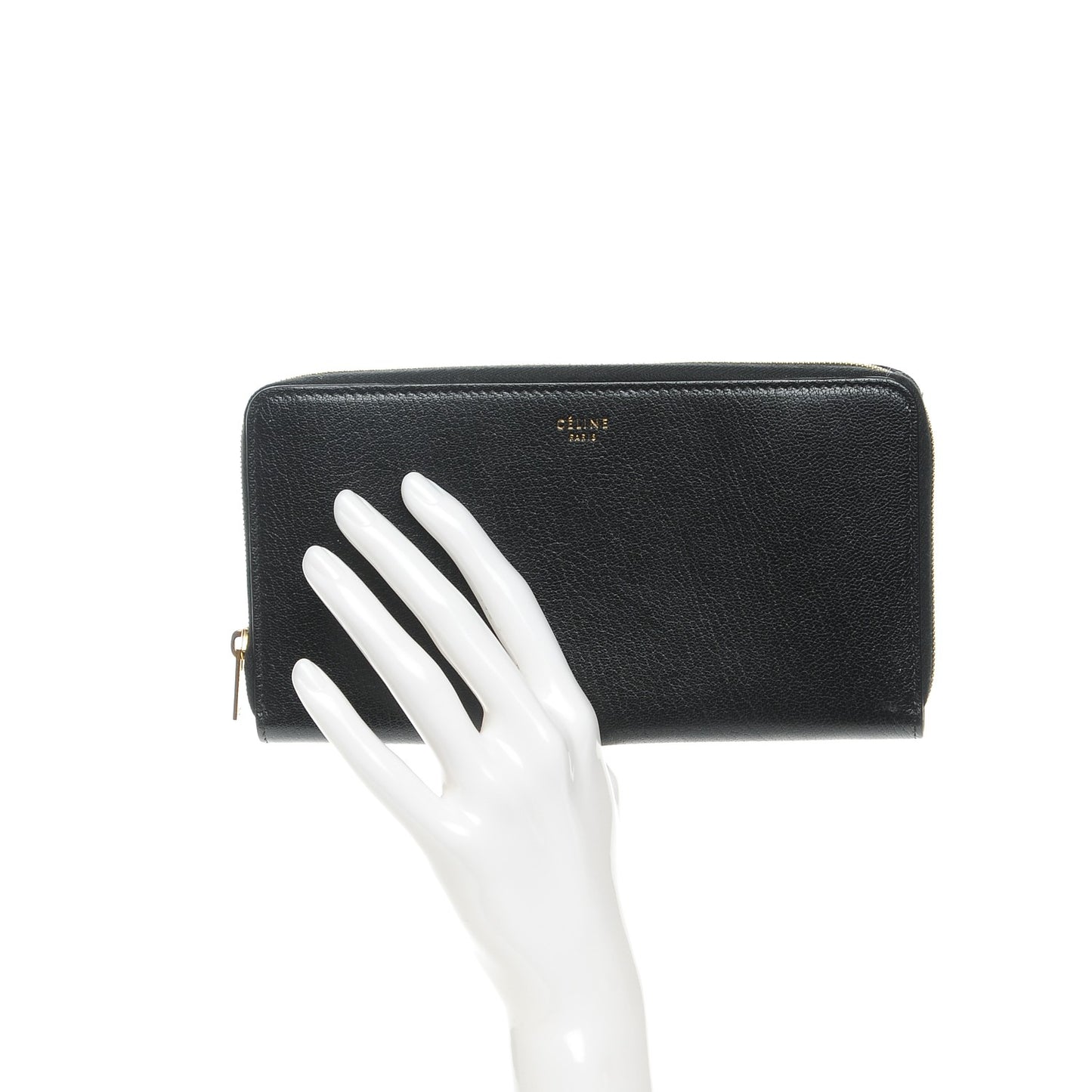 Shiny Goatskin Large Zip Around Multifunction Wallet Black
