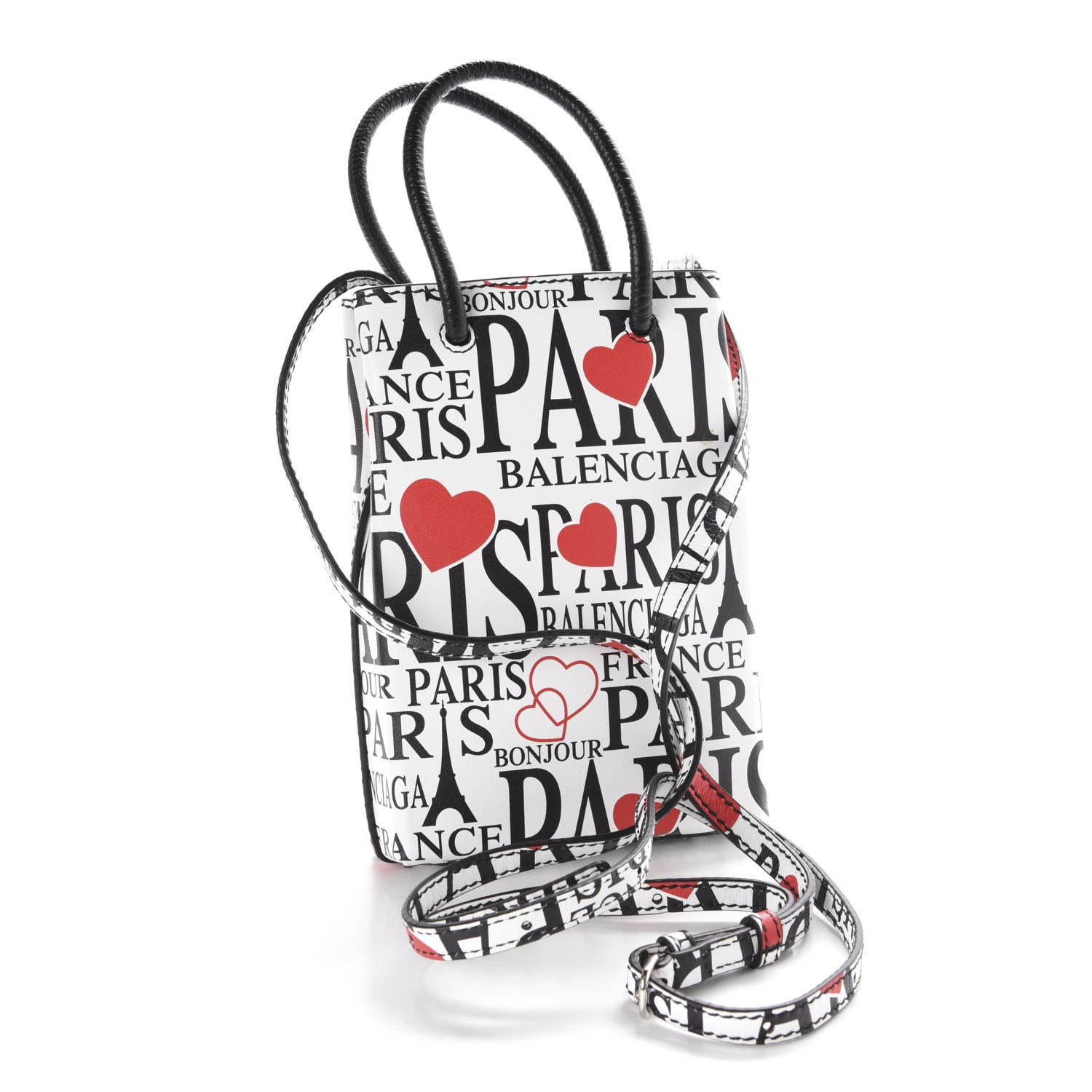 Balenciaga Calfskin Bonjour Paris Print Shopping Phone Holder Bag Paris Bonjour 3 of 10