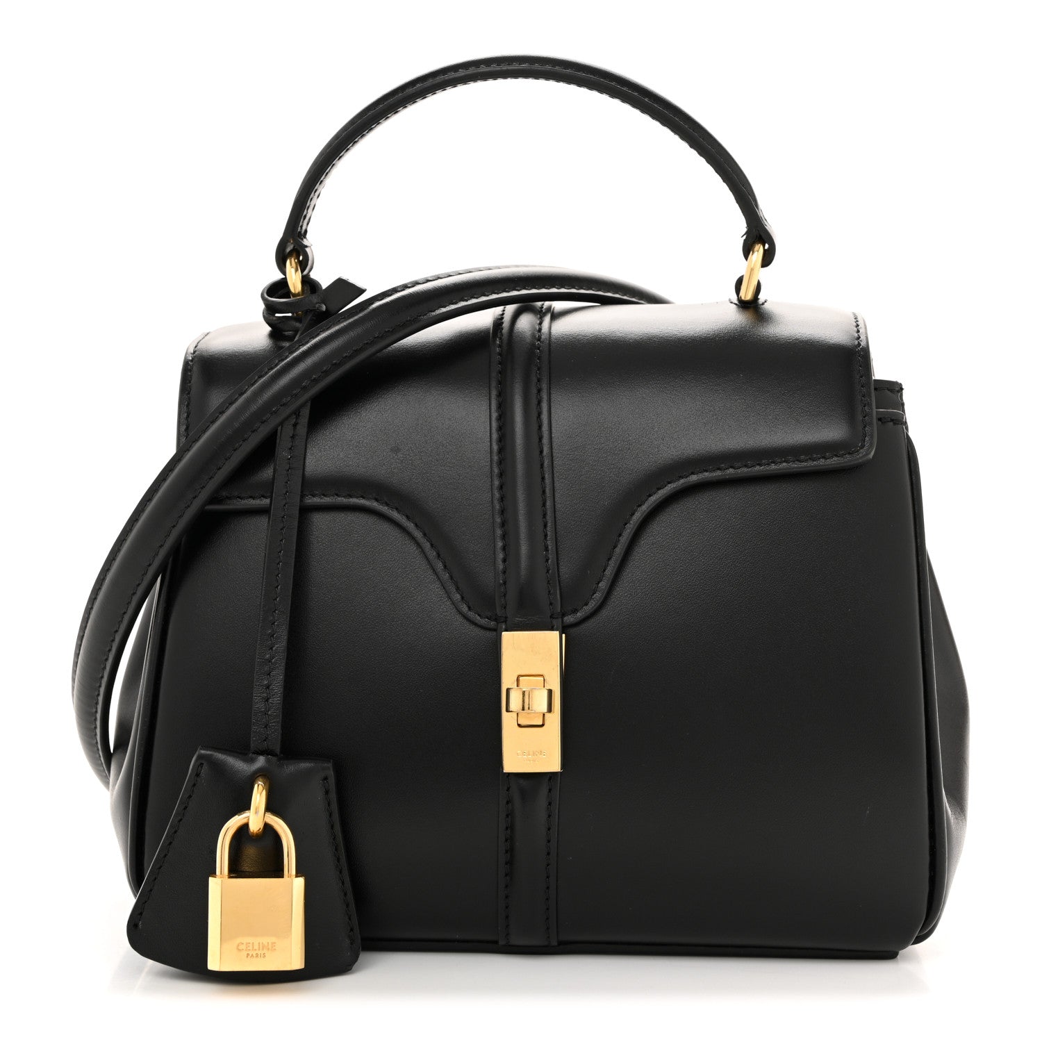 Celine Satinated Calfskin Mini 16 Top Handle Bag Black 1 of 16