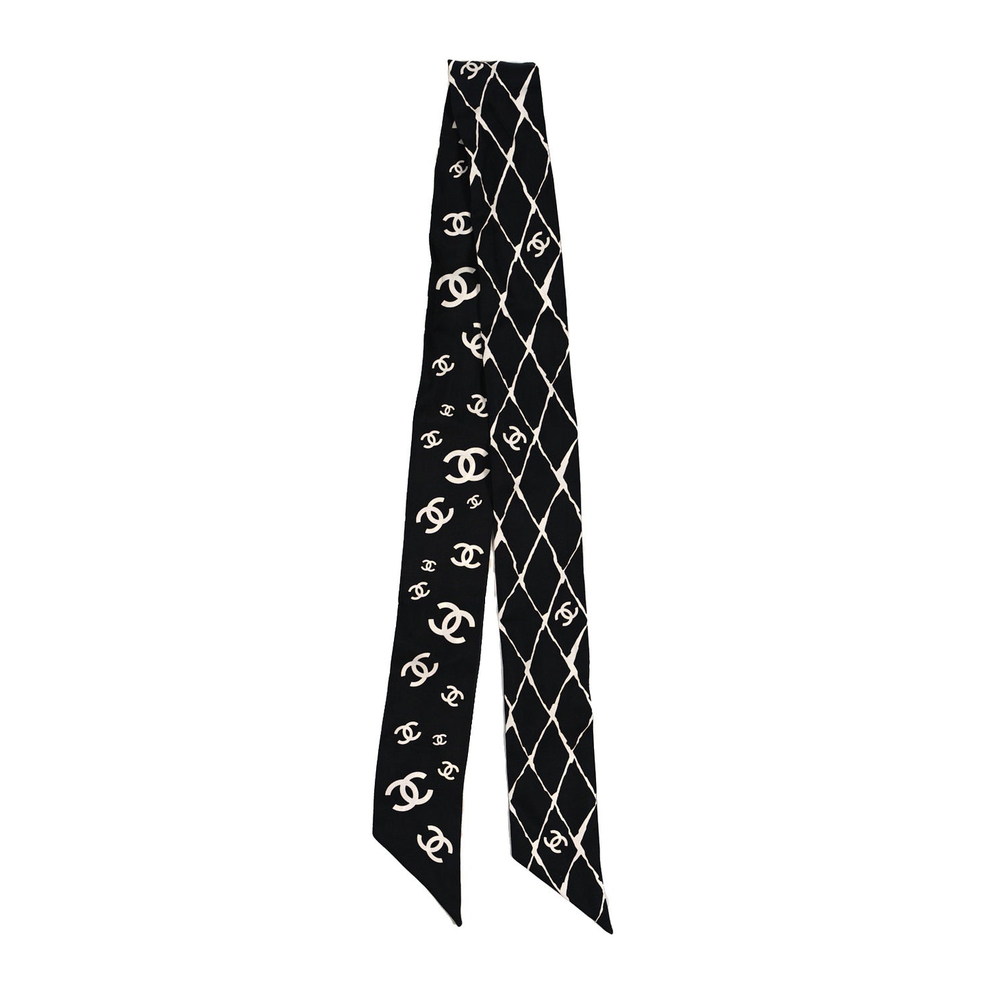 Silk CC Slim Bandeau Scarf Black White