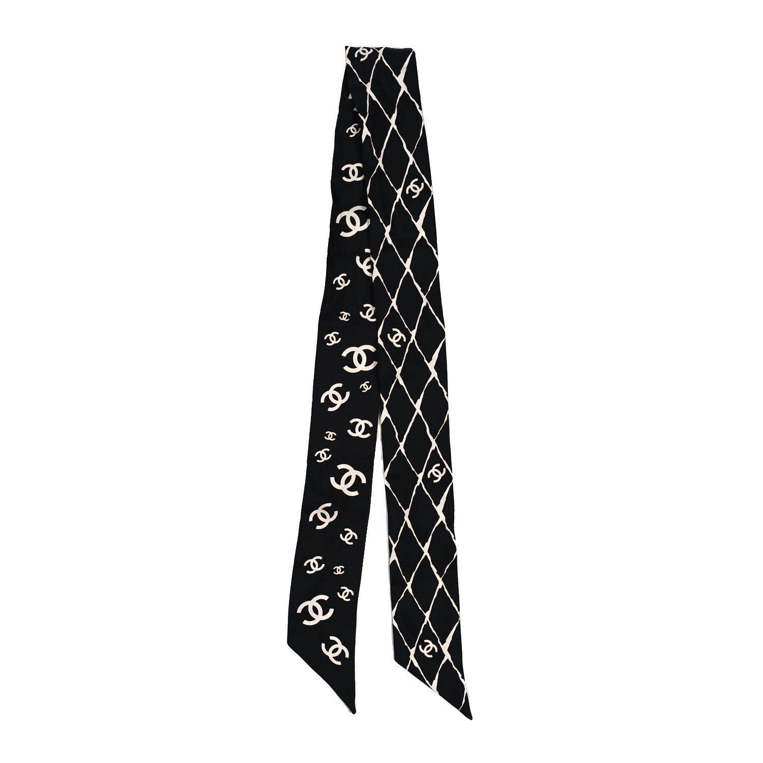 Chanel Silk CC Slim Bandeau Scarf Black White 2 of 5