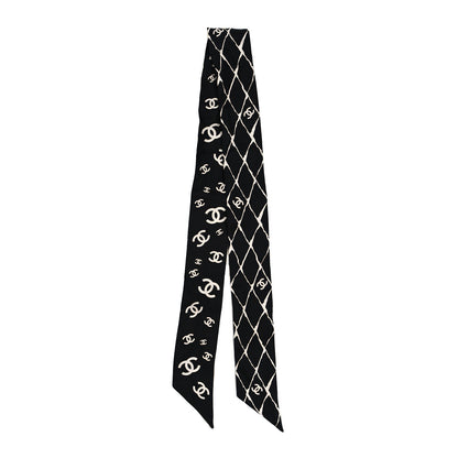 Chanel Silk CC Slim Bandeau Scarf Black White 2 of 5
