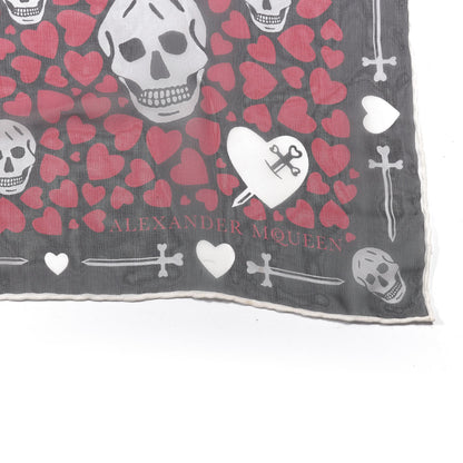Alexander McQueen Silk Heart Skull Print Scarf Red 2 of 3