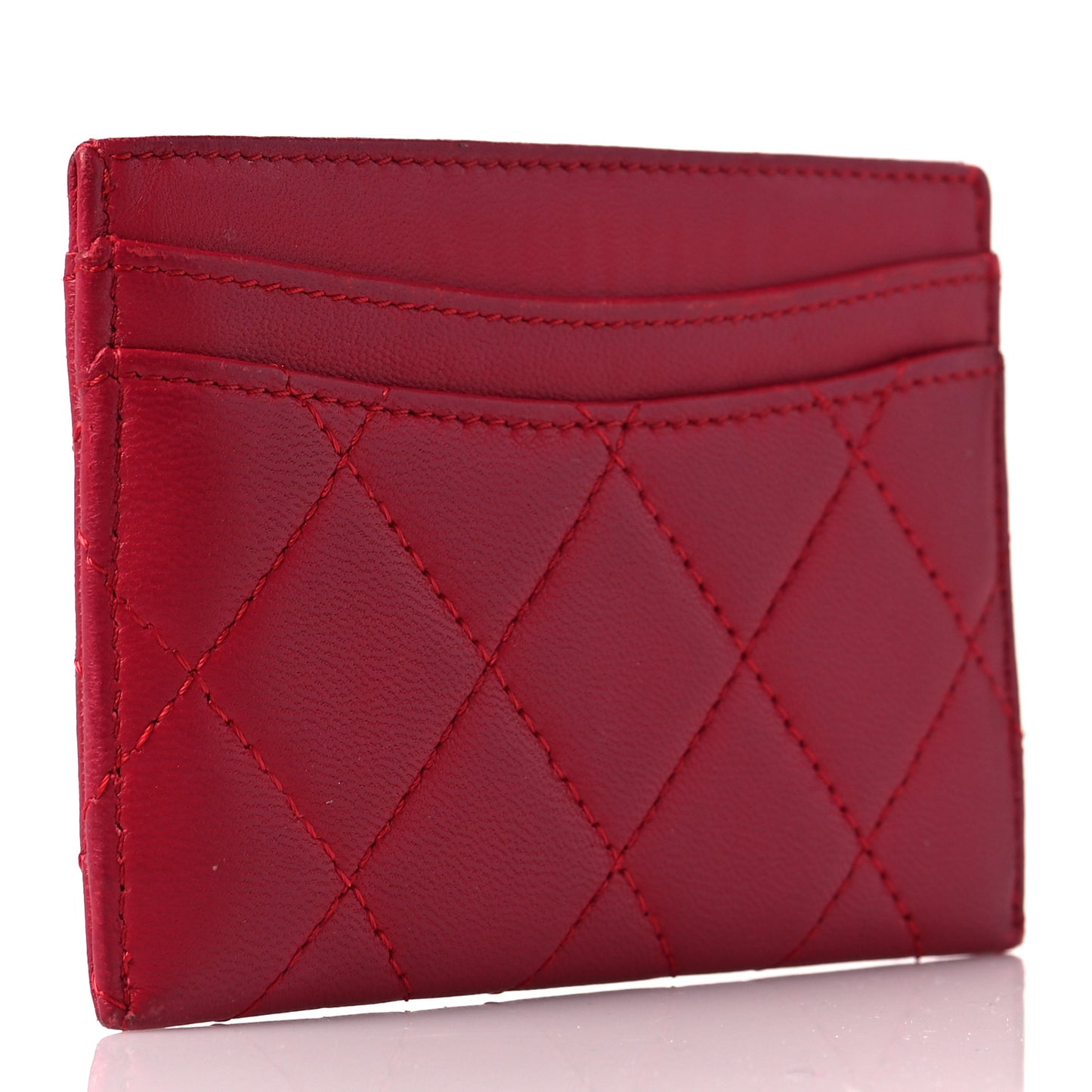 Lambskin Quilted Card Holder Red