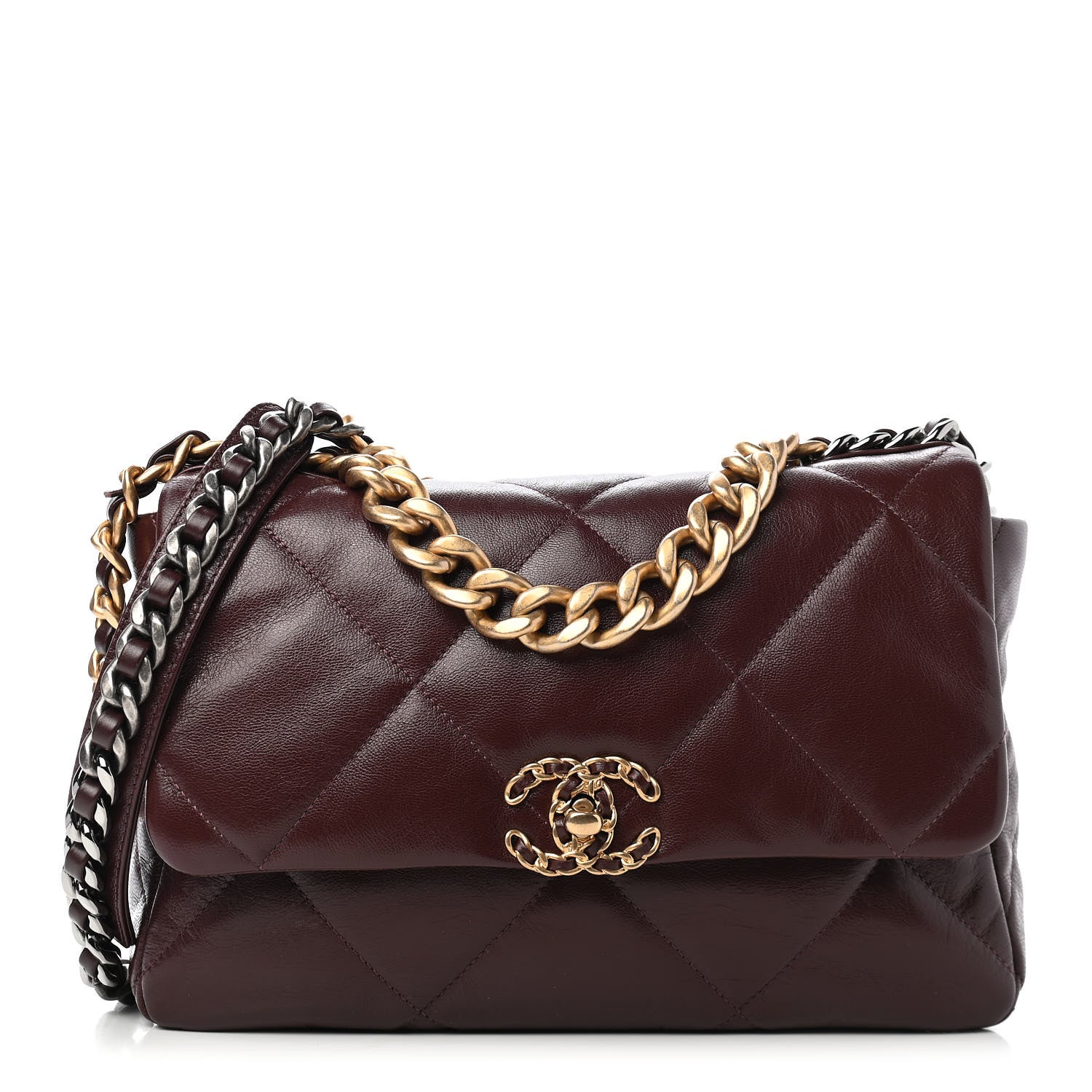 Chanel Shiny Goatskin Quilted Large Chanel 19 Flap Brown 1 of 9