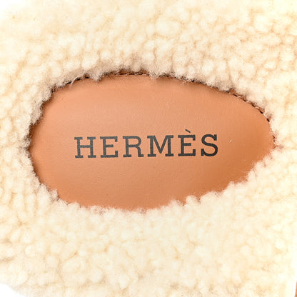 Hermes Suede Goatskin Woolskin Womens Chypre Sandals 35 Naturel Ecru 7 of 8