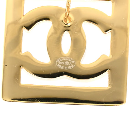 Chanel Metal Enamel CC Square Earrings Gold White 4 of 4