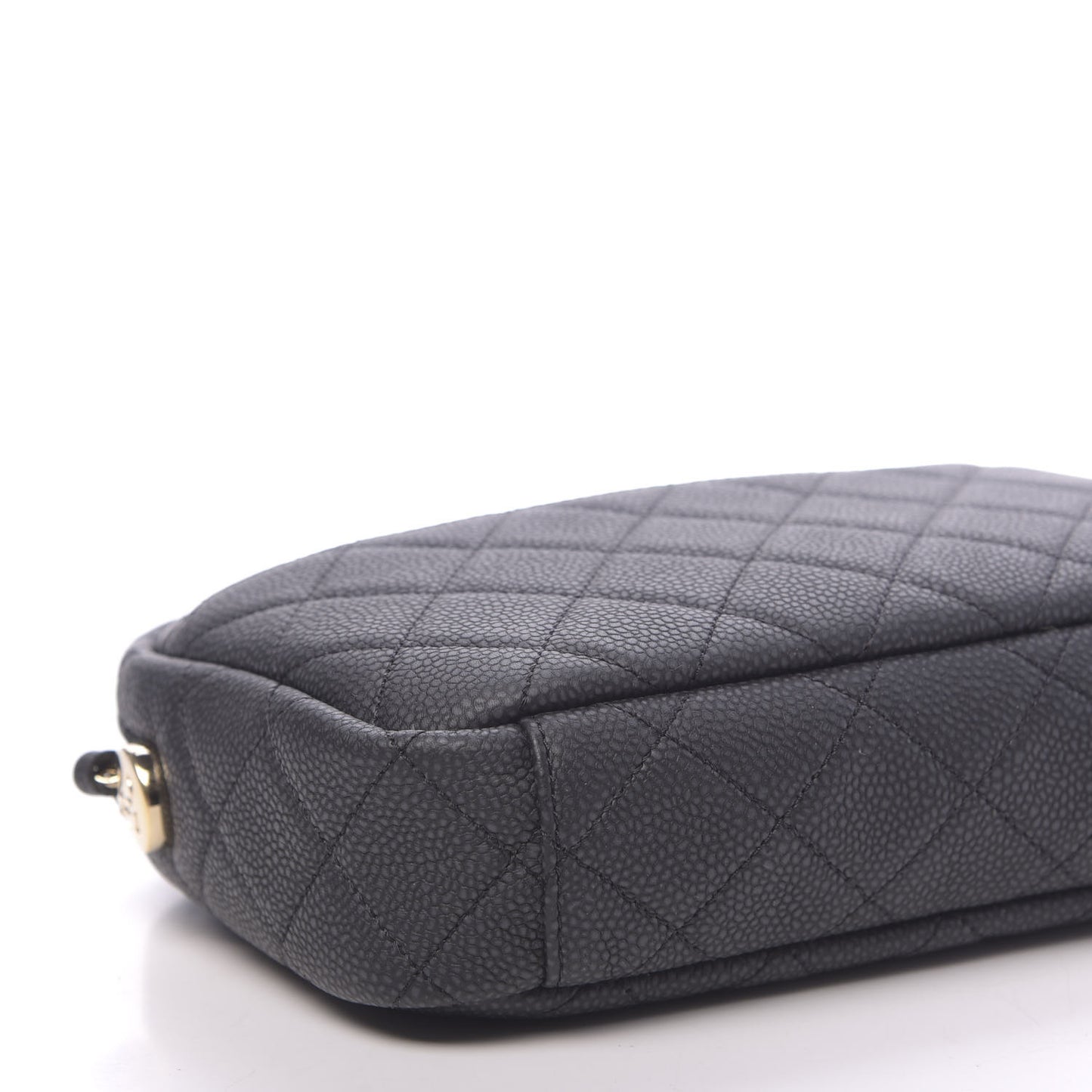 Iridescent Caviar Quilted Small Coco Tassel Camera Case Black