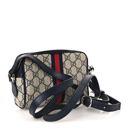 Gucci GG Supreme Monogram Textured Dollar Calfskin Web Mini Ophidia Shoulder Bag Beige Blue 3 of 11