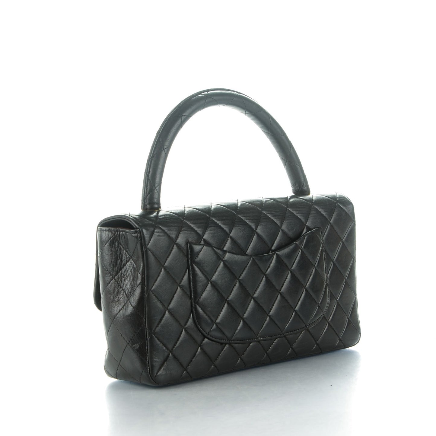 Lambskin Quilted Medium Rectangular Kelly Flap Bag Black