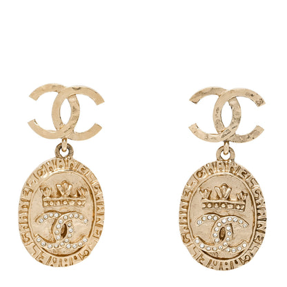 Chanel Crystal Crown CC Drop Earrings Gold 1 of 4