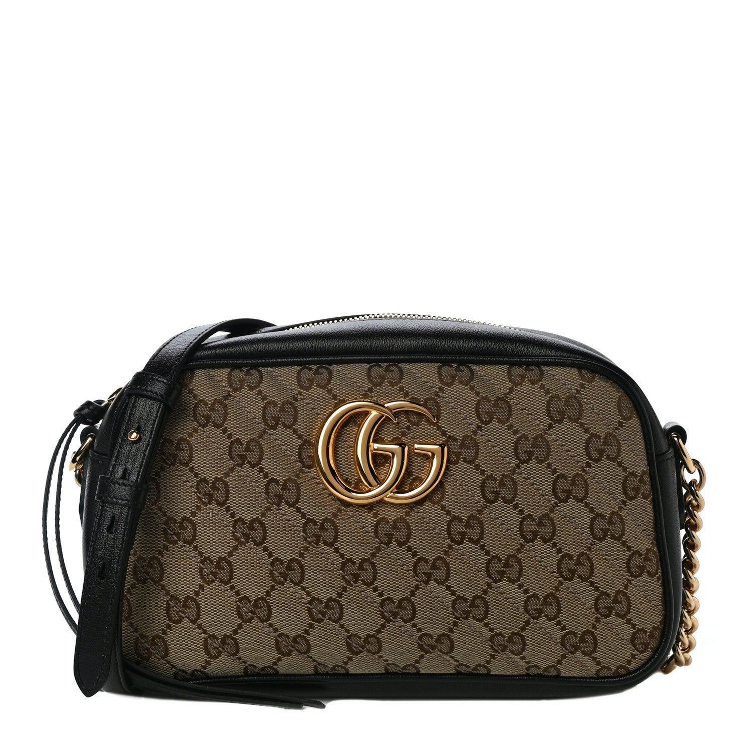 Gucci Monogram Matelasse Diagonal Small GG Marmont Chain Shoulder Bag Beige Black 1 of 11