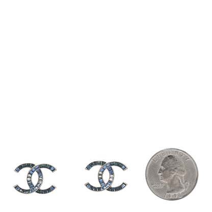 Chanel Crystal Baguette CC Earrings Silver Blue 2 of 4
