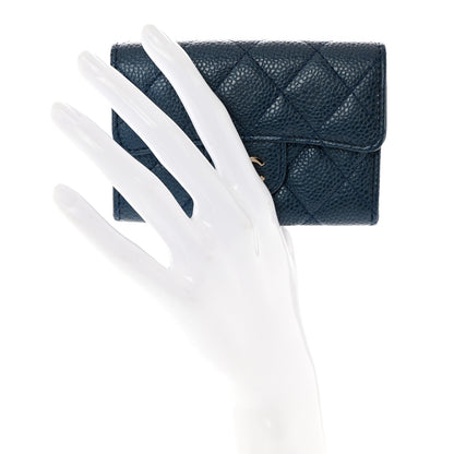Chanel Metallic Caviar Quilted Flap Card Holder Wallet Dark Blue 2 of 7