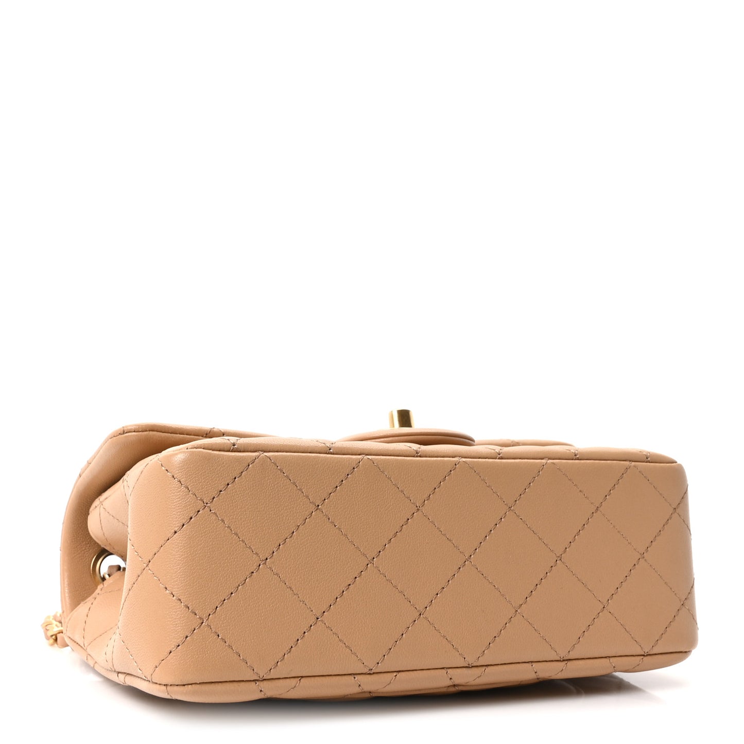Lambskin Quilted Mini Rectangular Pearl Crush Flap Dark Beige