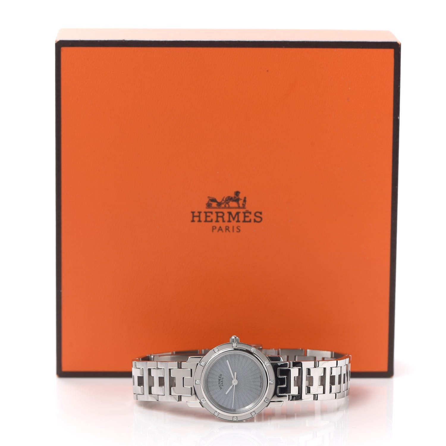 Hermes Stainless Steel Diamond Mother of Pearl 24mm Clipper Nacre Quartz Watch Blue 6 of 6