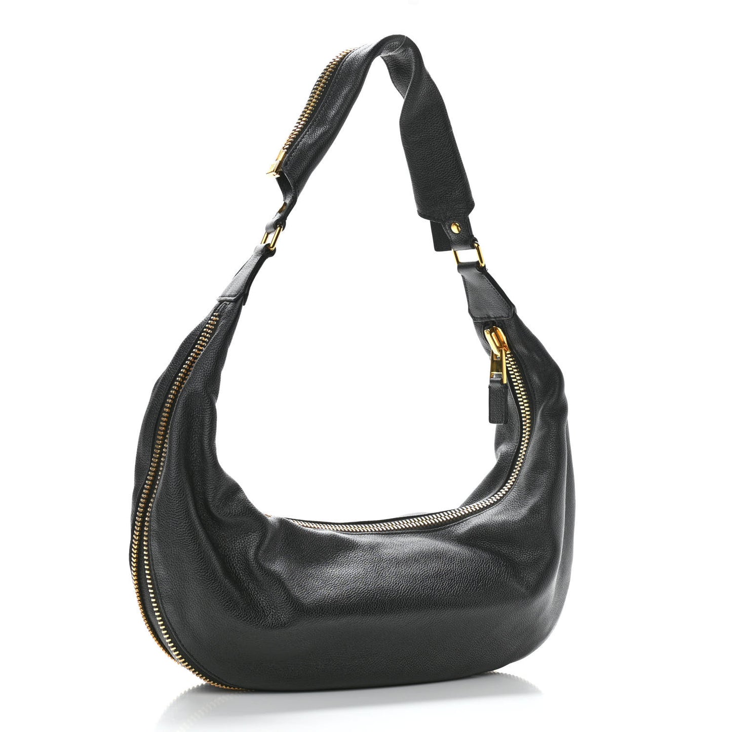 Grained Calfskin Zip Hobo Black