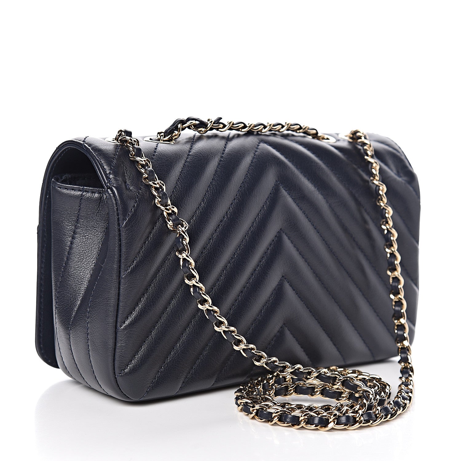 Chanel Calfskin Chevron Quilted Mini Statement Flap Navy Blue 3 of 10