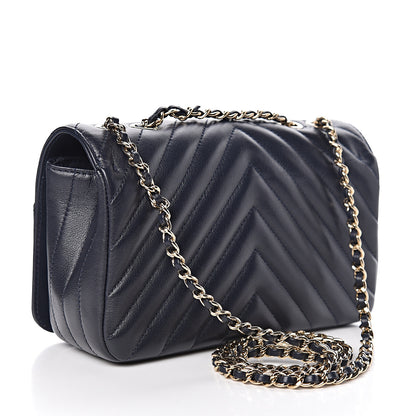 Chanel Calfskin Chevron Quilted Mini Statement Flap Navy Blue 3 of 10